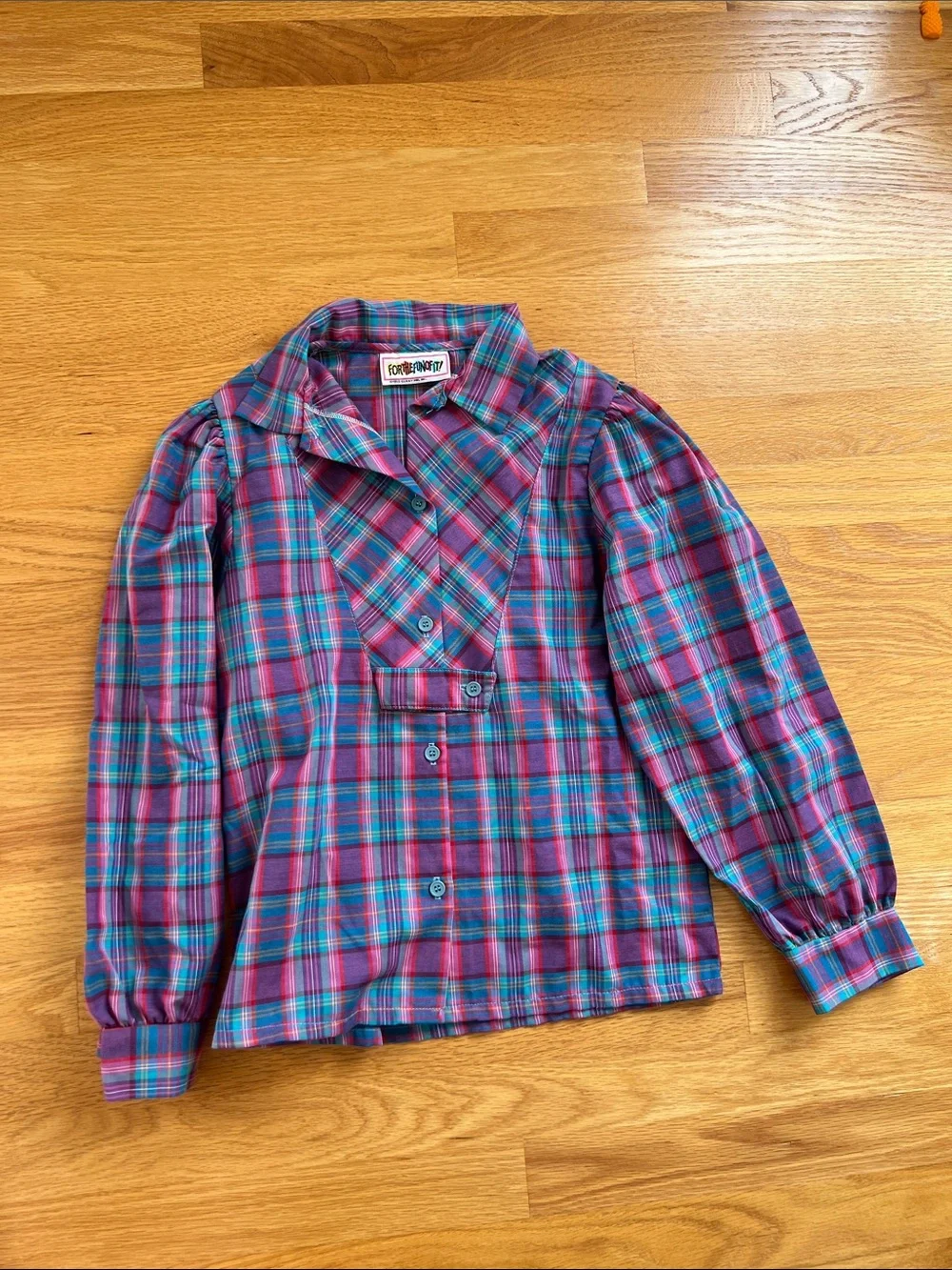 Vintage For the Fun of It youth 12 Plaid Button-Up Kids Jacket — Pink & Teal
